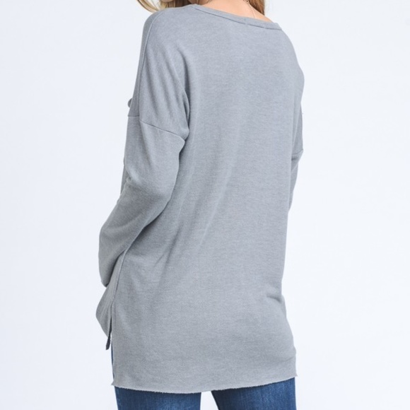 LAST Blue French Terry Long Sleeve Pocket Top - Picture 8 of 8